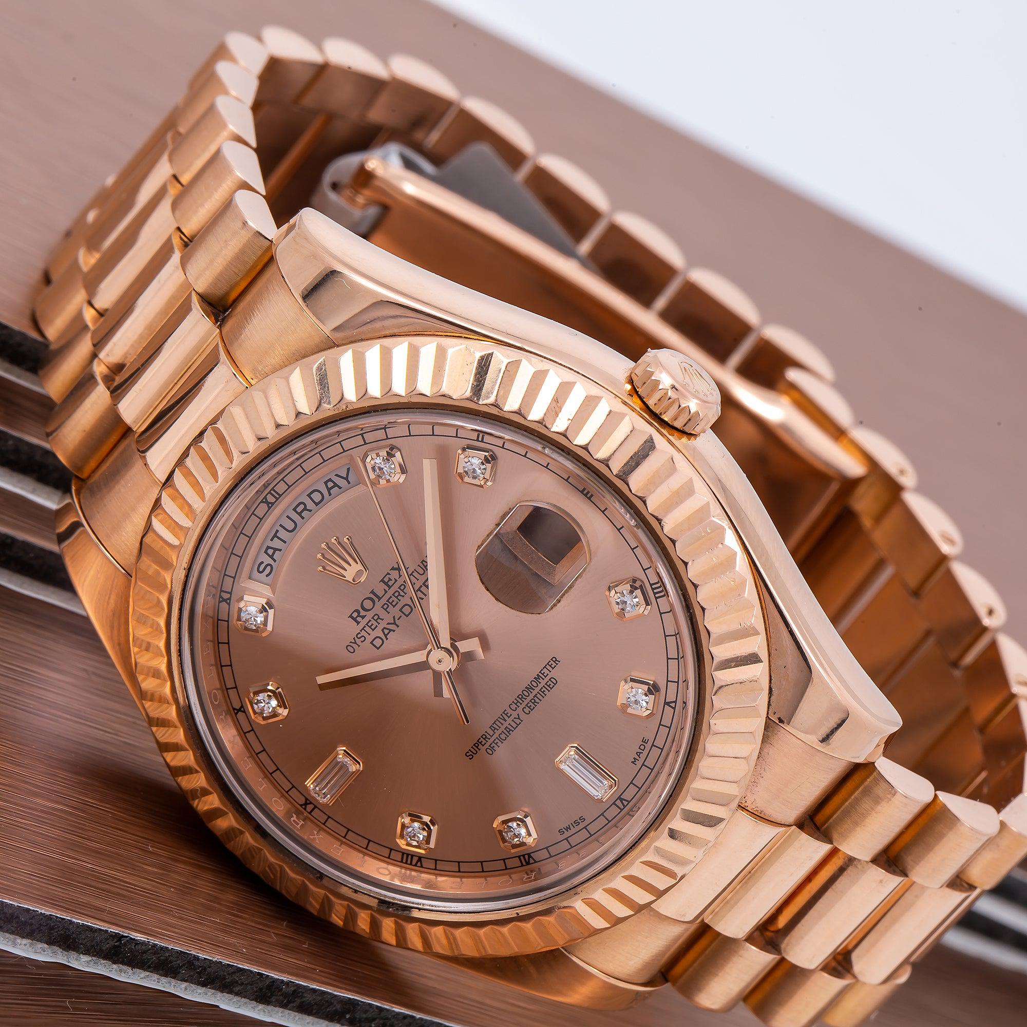 Rolex Day-Date II 41MM 218235 Everose Diamond Dial Fluted Bezel 18K Rose Gold President Bracelet