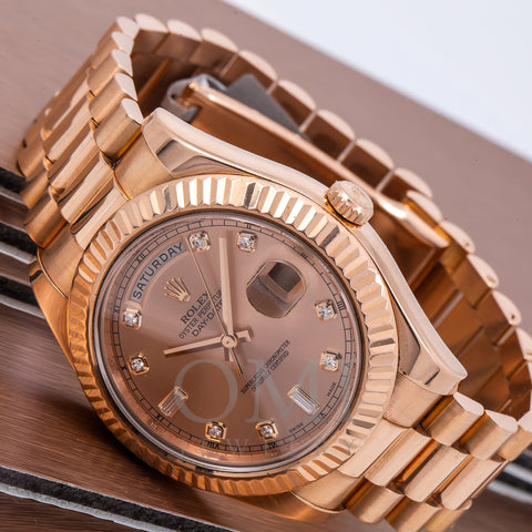 Rolex Day-Date II 218235 41MM Rose Gold Factory Diamond Dial With Presidential Bracelet