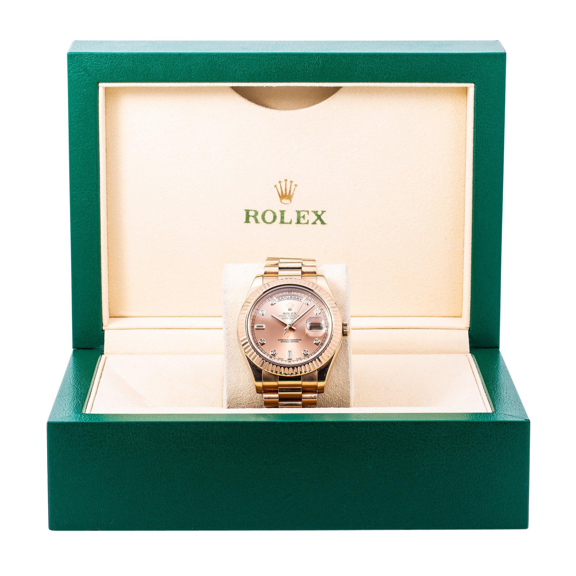 Rolex Day-Date II 41MM 218235 Everose Diamond Dial Fluted Bezel 18K Rose Gold President Bracelet