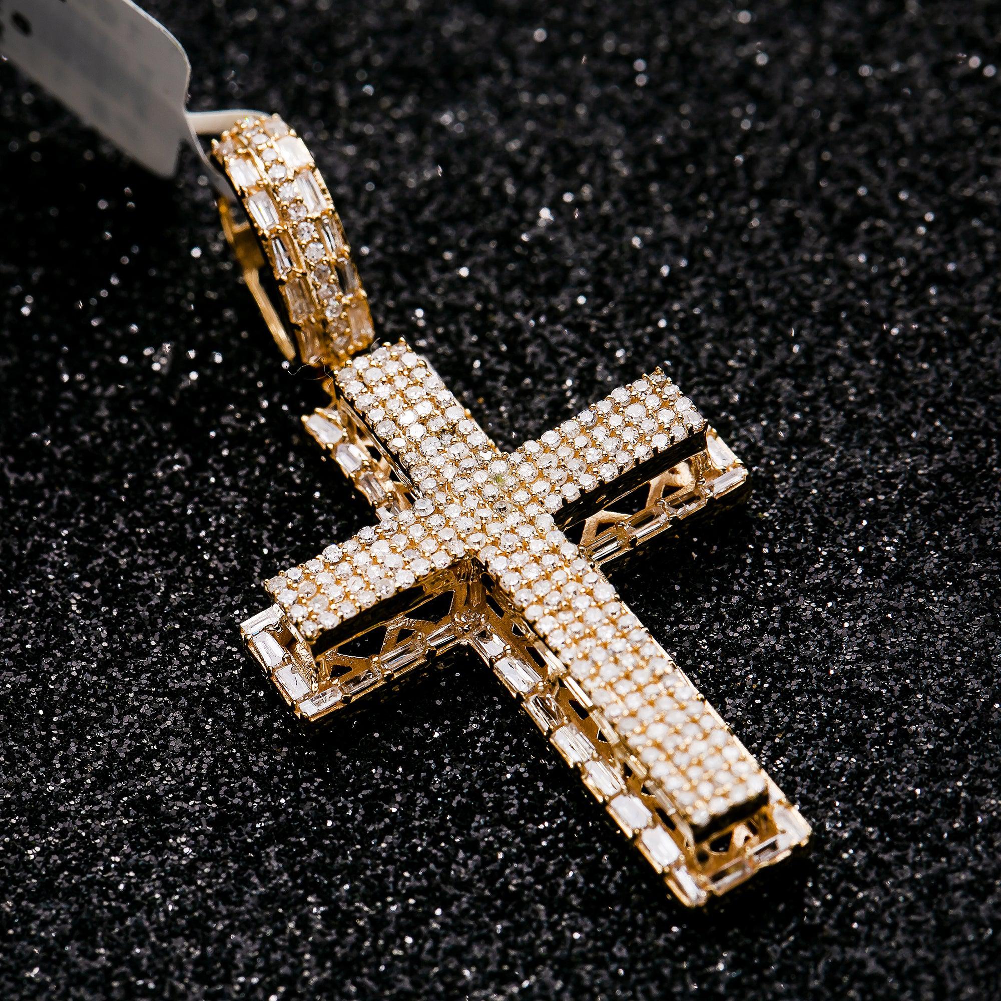 Unisex 14K Yellow Gold Cross Pendant with 1.11 CT Diamonds