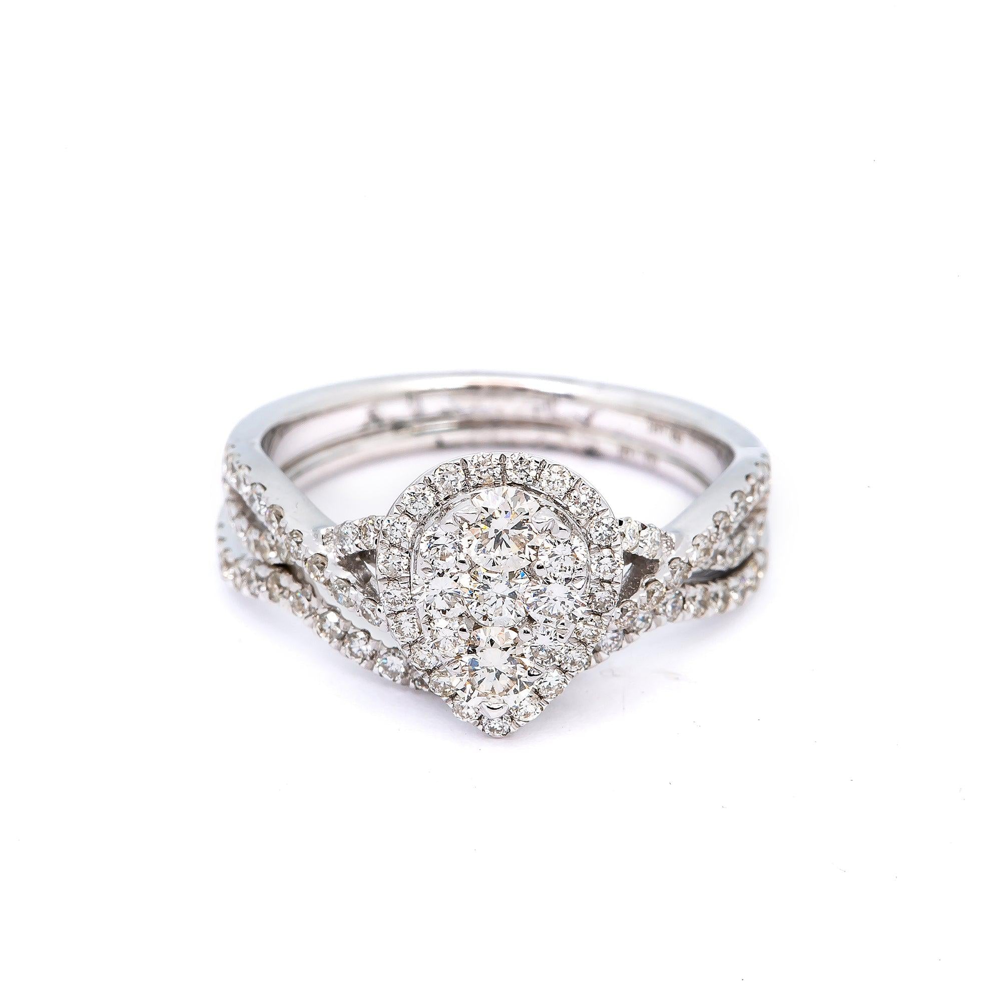 14K WHITE GOLD PEAR SHAPED CLUSTER ENGAGEMENT RING SET 1.55 CT