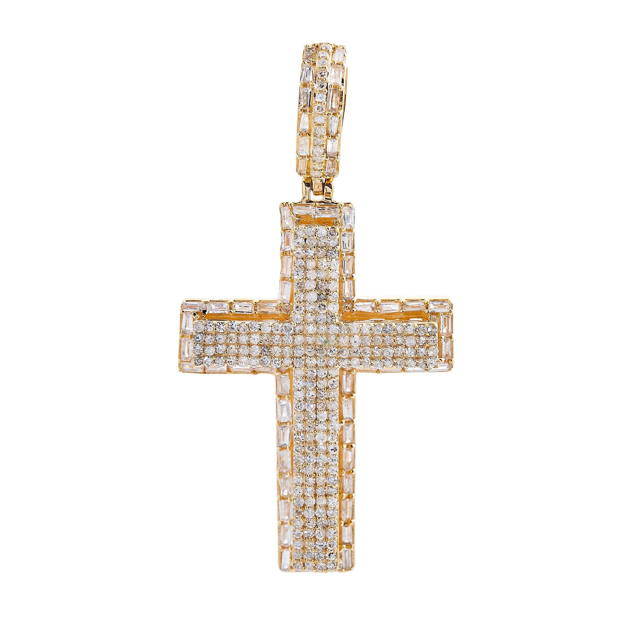 Unisex 14K Yellow Gold Cross Pendant with 1.11 CT Diamonds