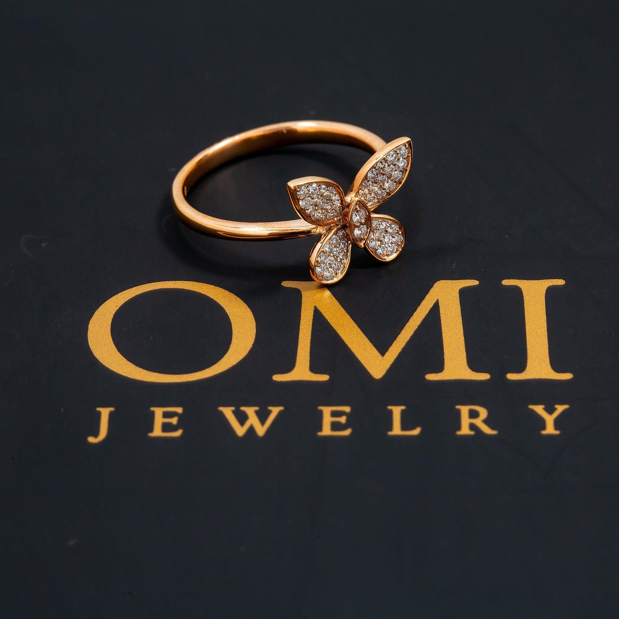 14K GOLD DIAMOND BUTTERFLY RING 0.25 CT
