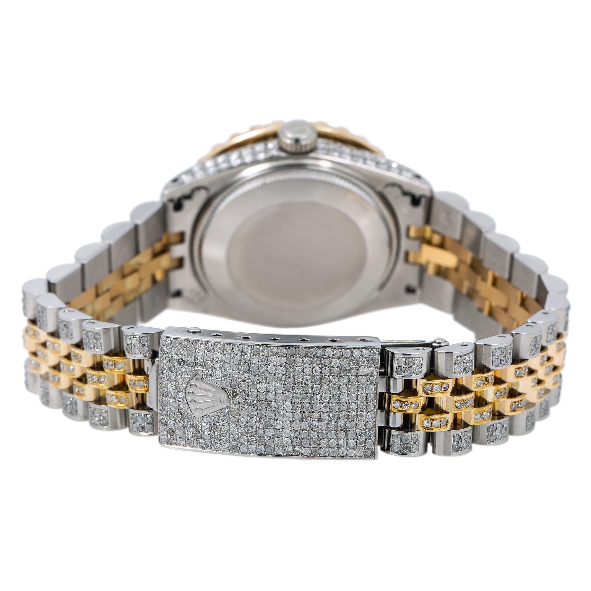 Rolex Datejust 31MM 68273 Black Roman Diamond Dial Diamond Bezel Two Tone Yellow Gold Full Diamond Jubilee Bracelet