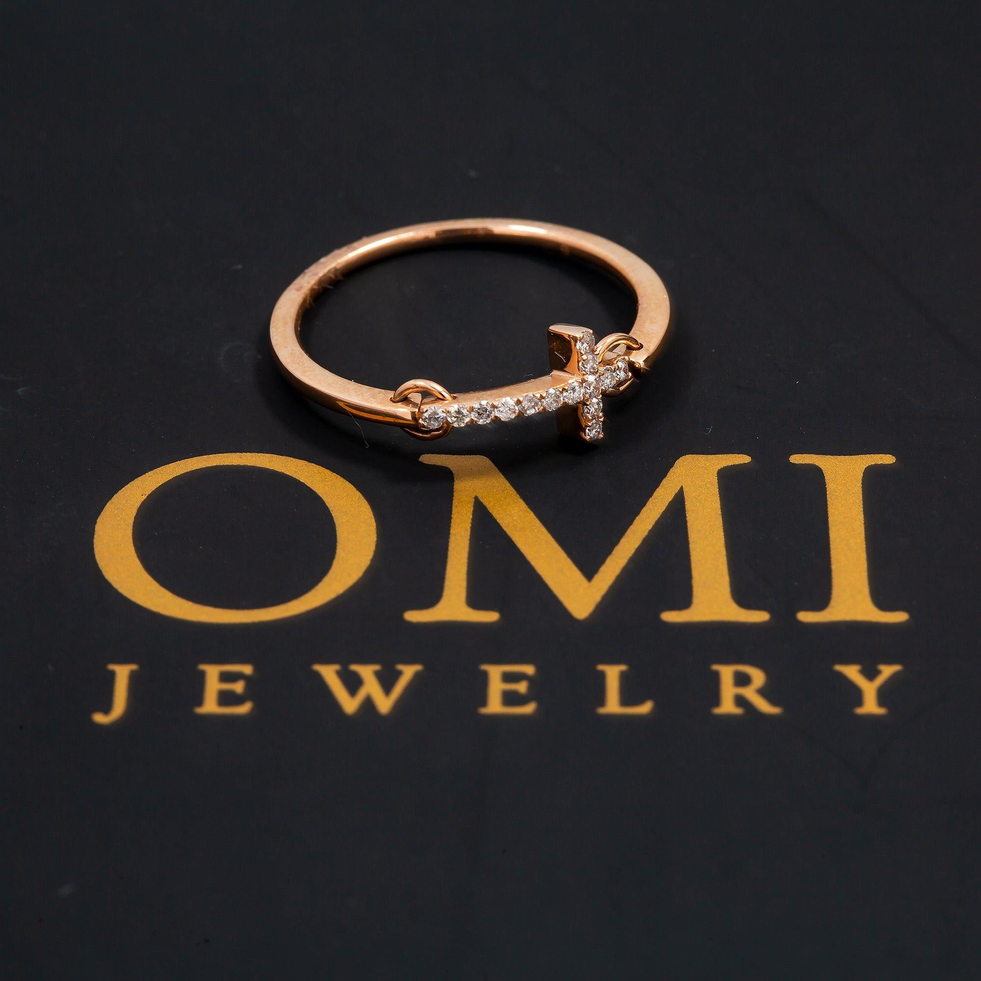 14K GOLD DIAMOND SIDEWAYS CROSS RING 0.15 CT