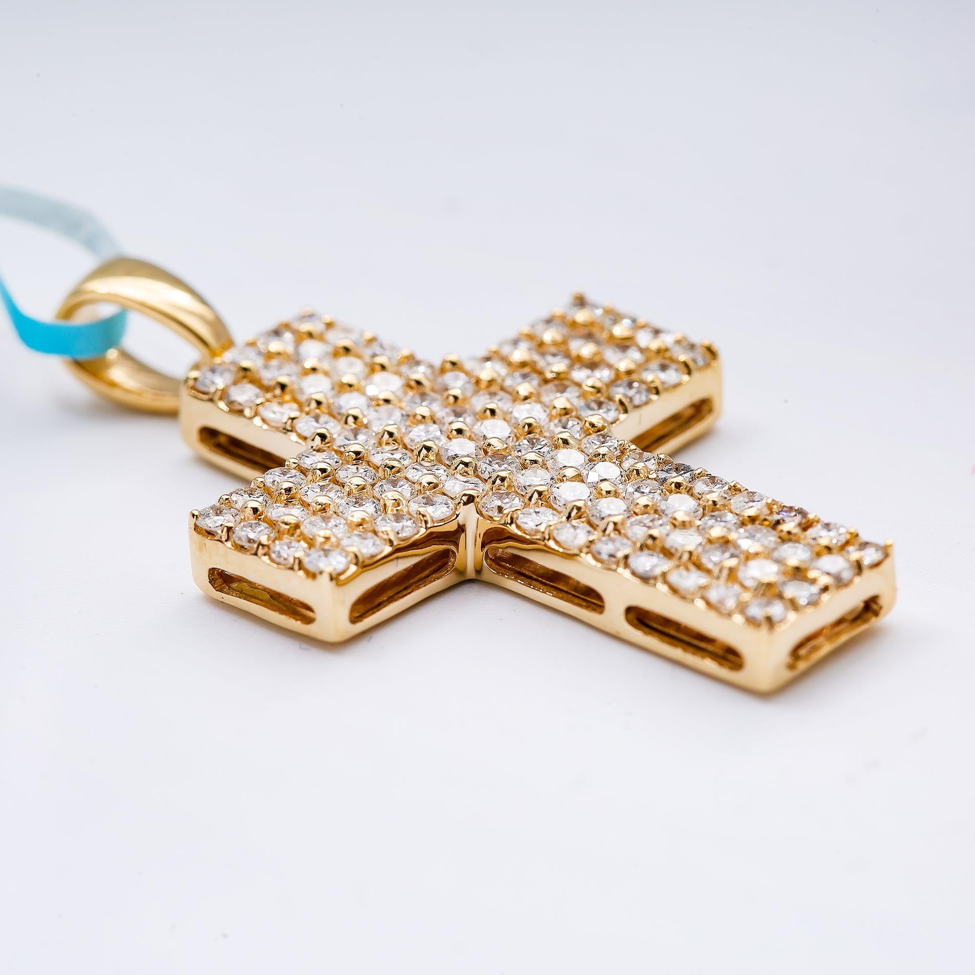 Unisex 14K Yellow Gold Cross Pendant with 1.76 CT Diamonds