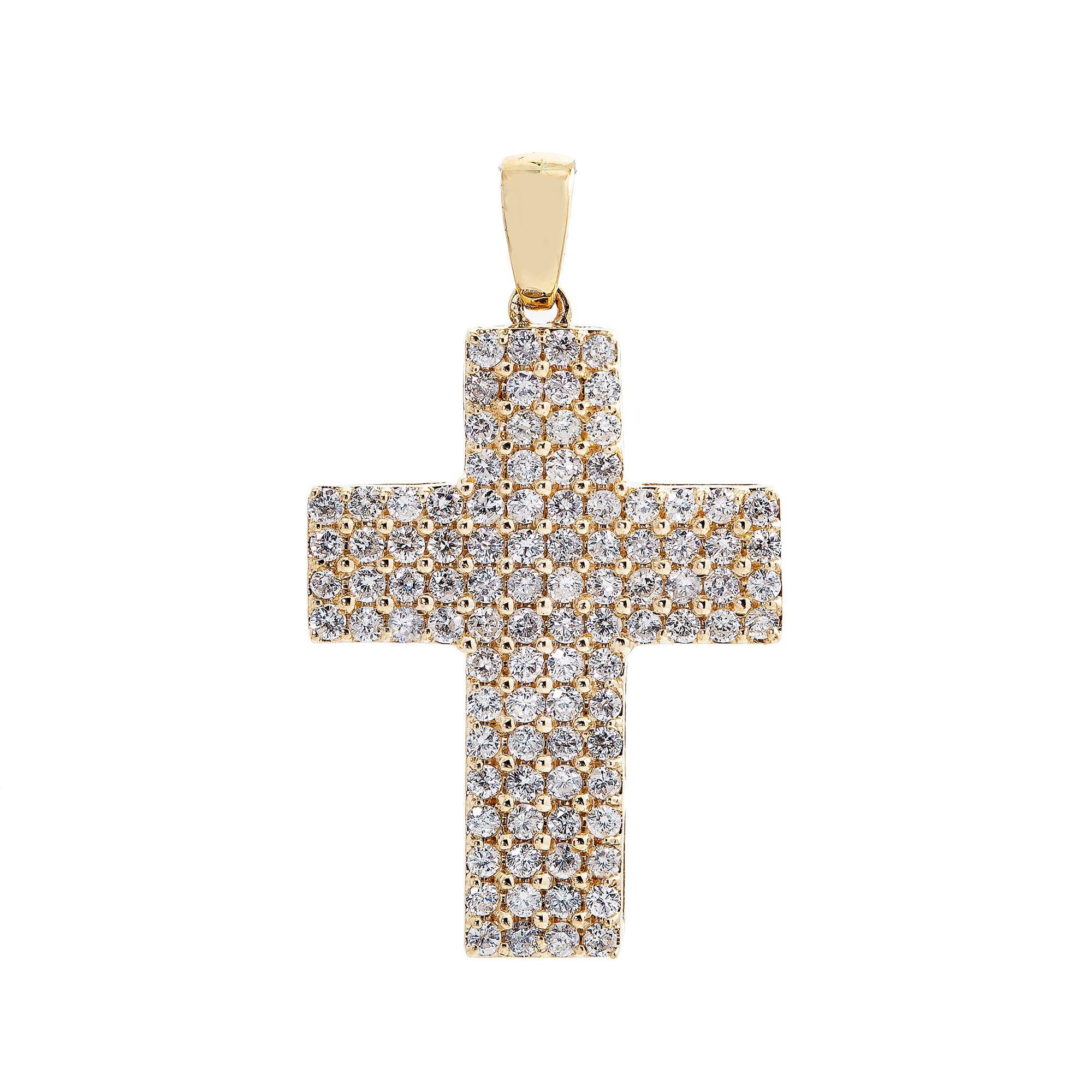 Unisex 14K Yellow Gold Cross Pendant with 1.76 CT Diamonds