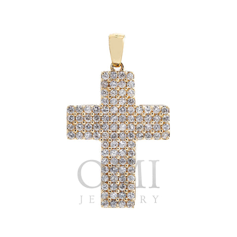 Unisex 14K Yellow Gold Cross Pendant with 1.76 CT Diamonds