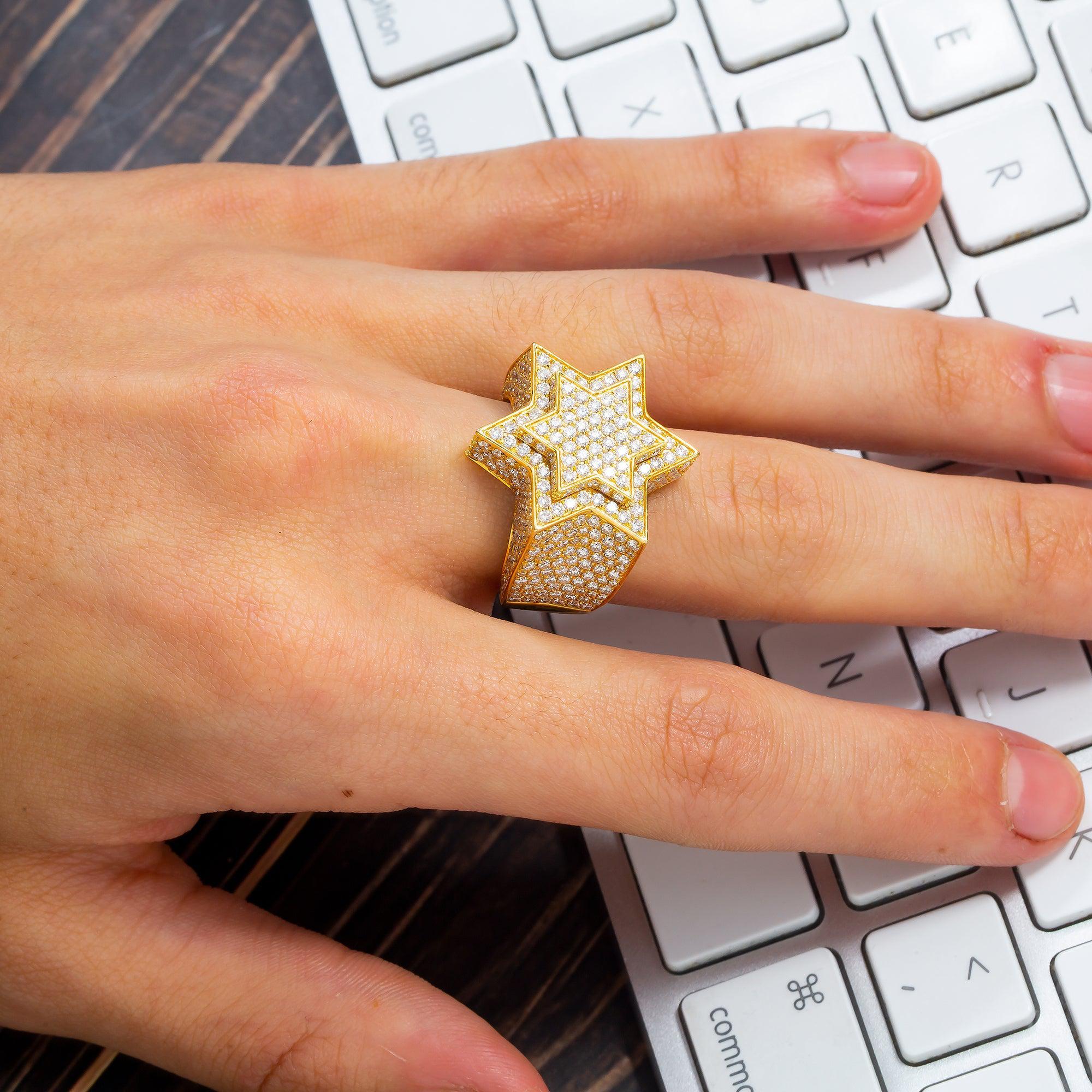 14K GOLD DIAMOND 3D STAR OF DAVID RING 4.60 CT
