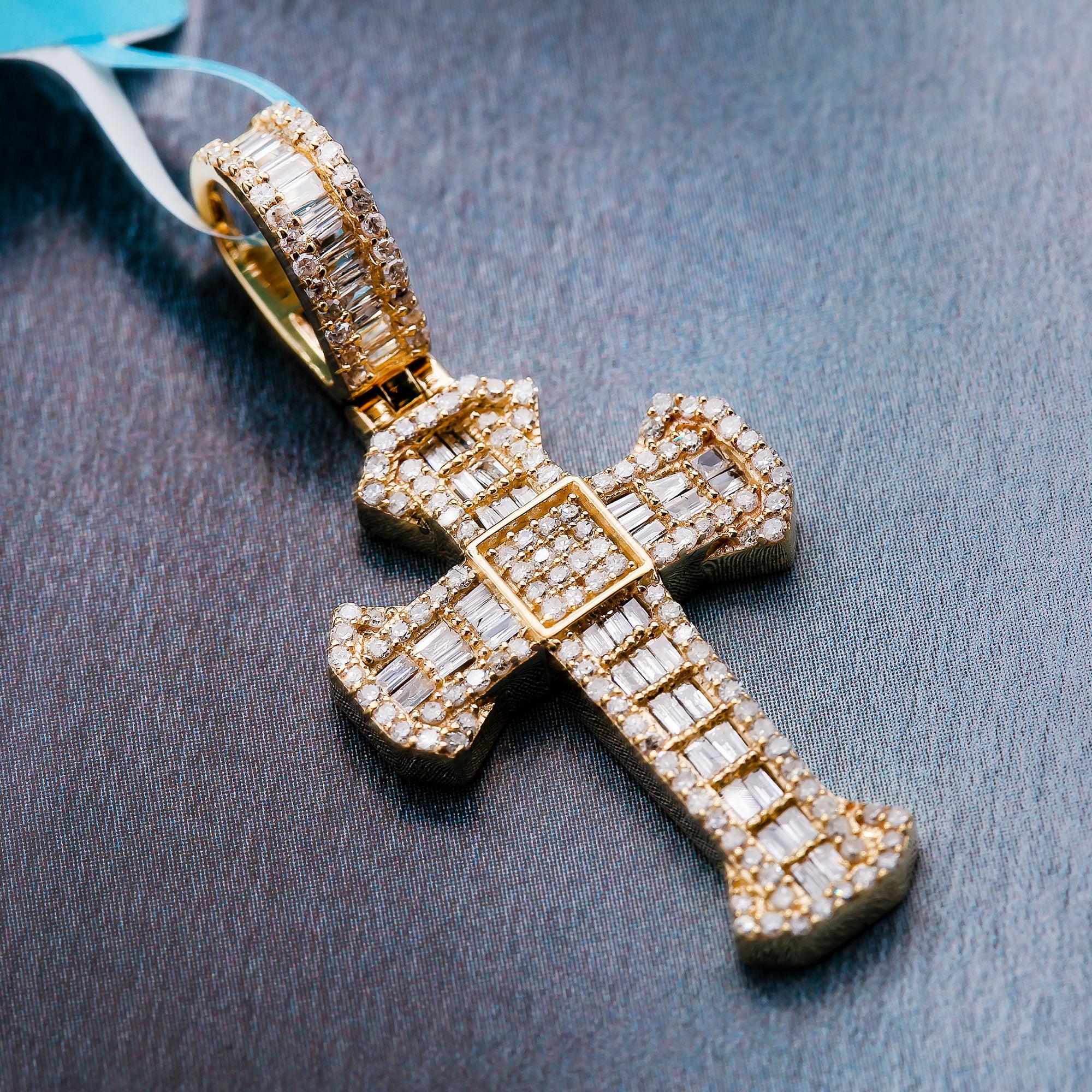 Unisex 14K Yellow Gold Cross Pendant with 0.66 CT Diamonds