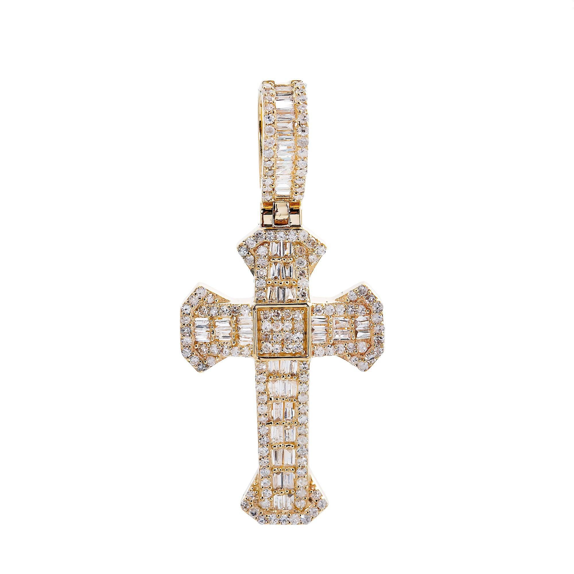 Unisex 14K Yellow Gold Cross Pendant with 0.66 CT Diamonds
