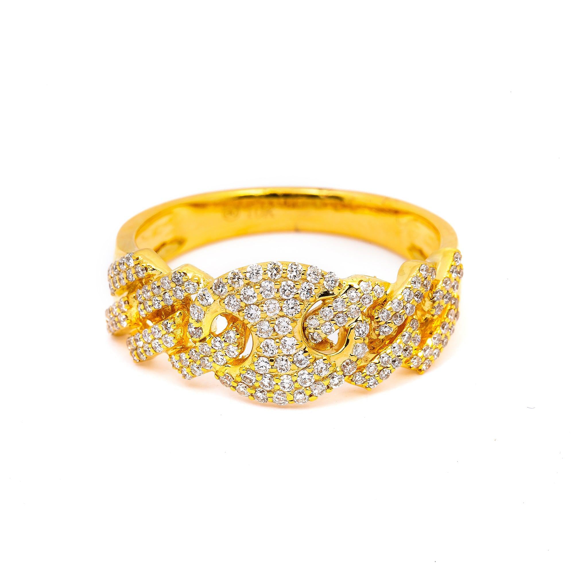 10K YELLOW GOLD DIAMOND CUBAN PUFF LINK RING 0.60 CT