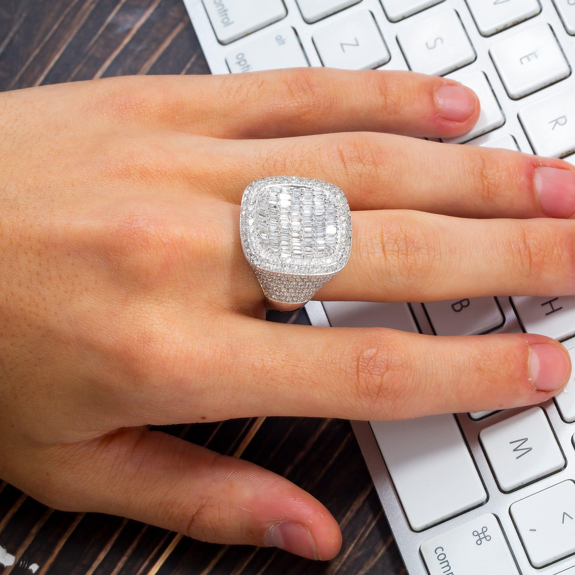 14K GOLD BAGUETTE DIAMOND SQUARE CONCAVE ROUNDED RING 5.35 CT