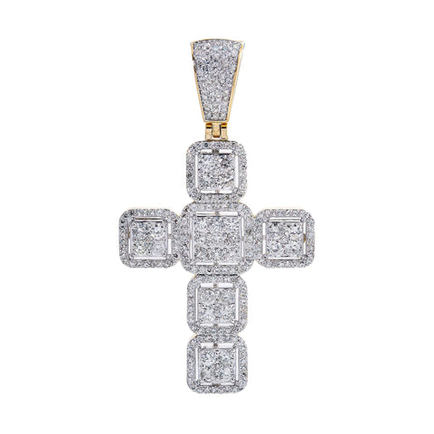 Unisex 14K Yellow Gold Cross Pendant with 1.78 CT Diamonds