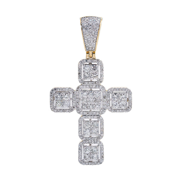 Unisex 14K Yellow Gold Cross Pendant with 1.78 CT Diamonds