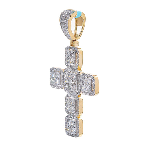 Unisex 14K Yellow Gold Cross Pendant with 1.78 CT Diamonds