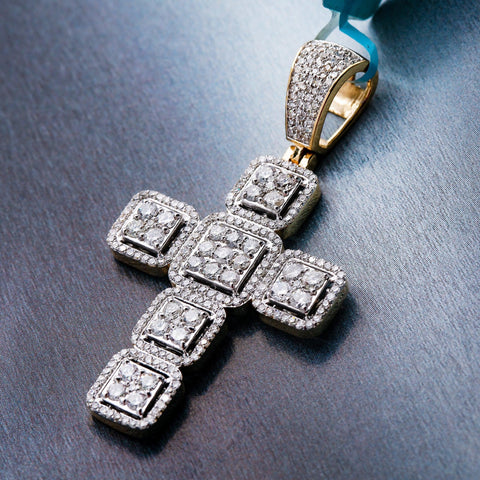 Unisex 14K Yellow Gold Cross Pendant with 1.78 CT Diamonds