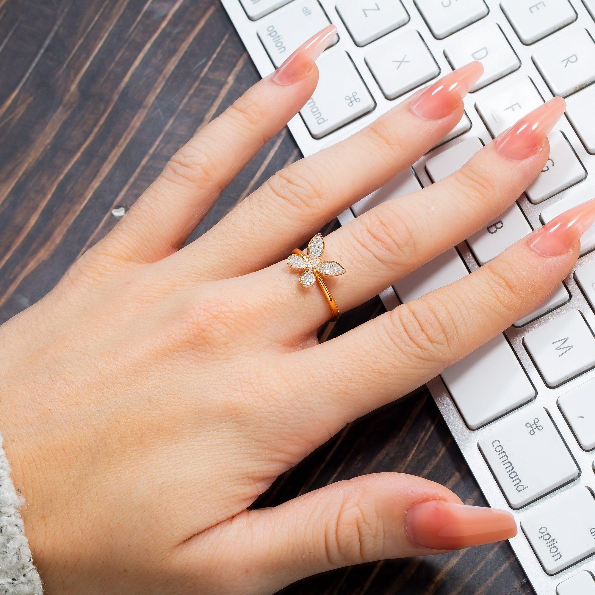 14K GOLD DIAMOND BUTTERFLY RING 0.25 CT