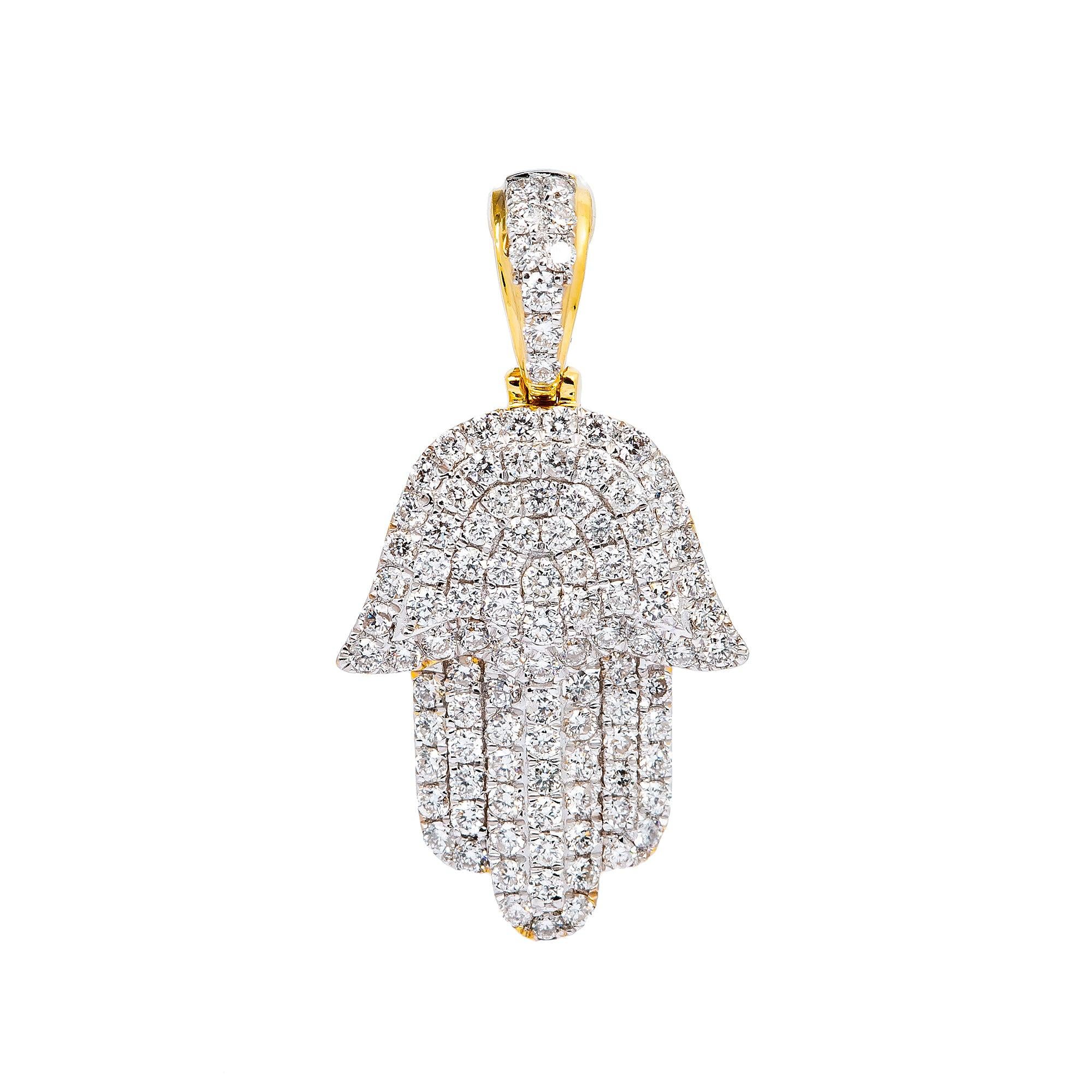 14K YELLOW GOLD UNISEX HAMSA PENDANT WITH 0.75 CT DIAMONDS