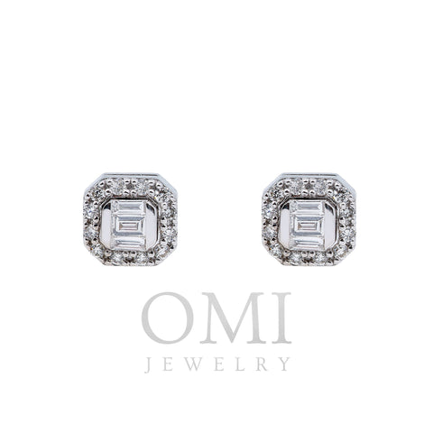 14K White Gold Unisex Earrings with 0.21 Baguette CT Diamond