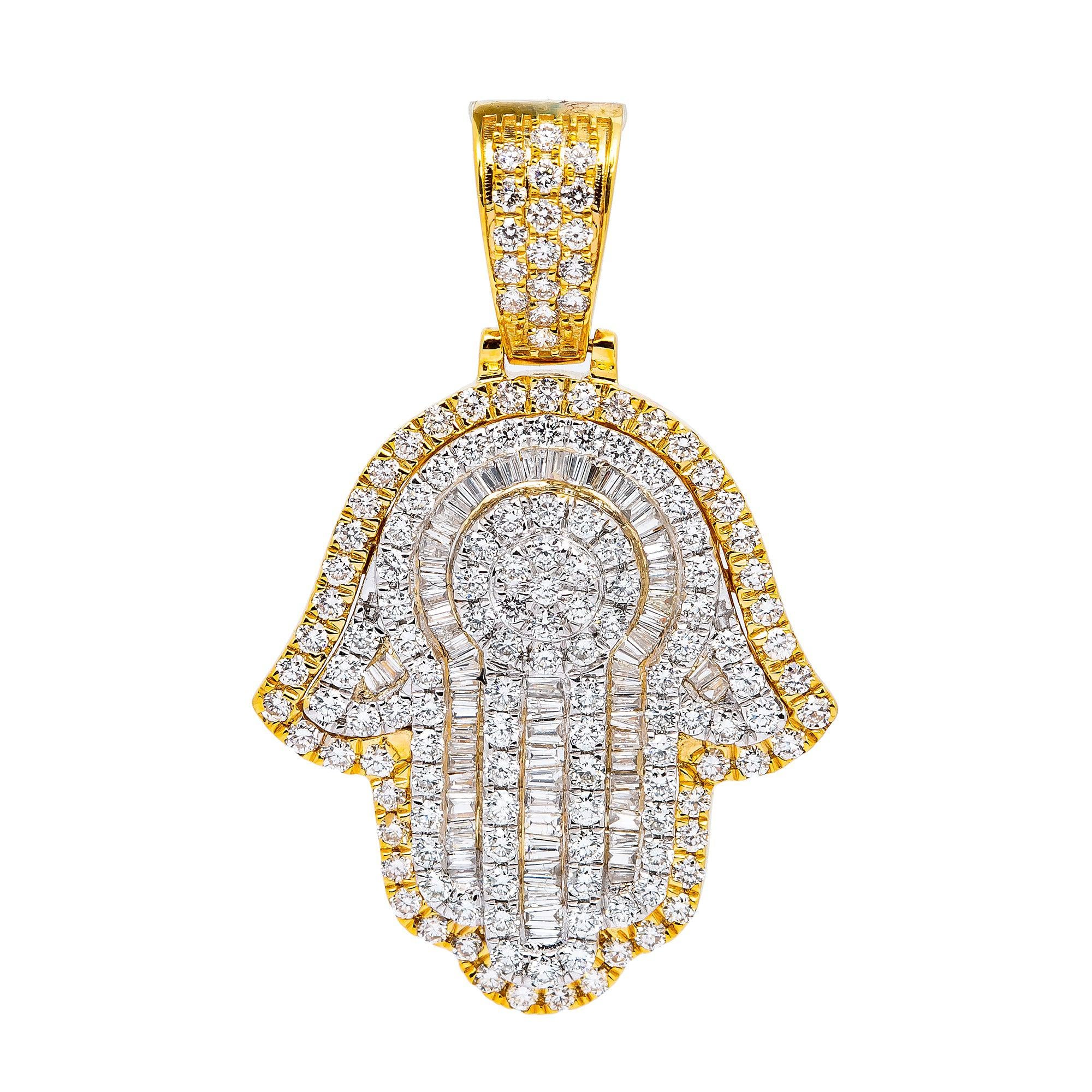 14K YELLOW GOLD UNISEX  HAMSA PENDANT WITH 2.0 CT DIAMONDS