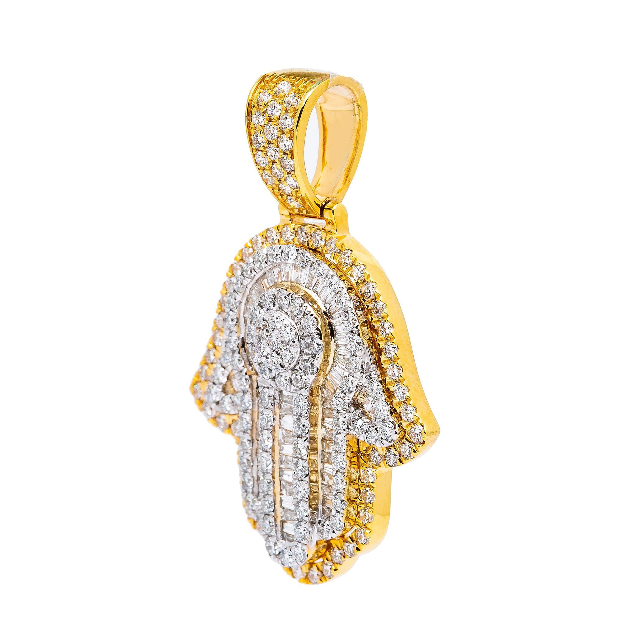 14K YELLOW GOLD UNISEX  HAMSA PENDANT WITH 2.0 CT DIAMONDS