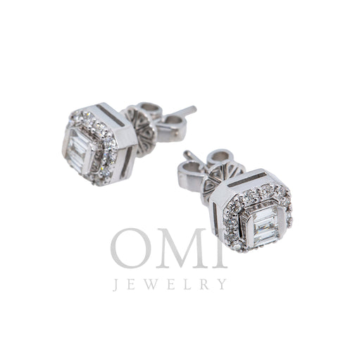 14K White Gold Unisex Earrings with 0.21 Baguette CT Diamond