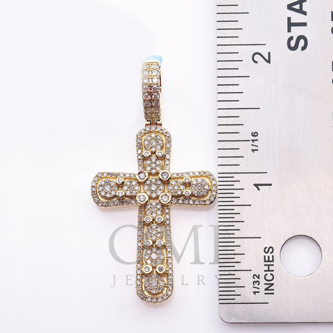 Unisex 14K Yellow Gold Cross Pendant with 1.1 CT Diamonds