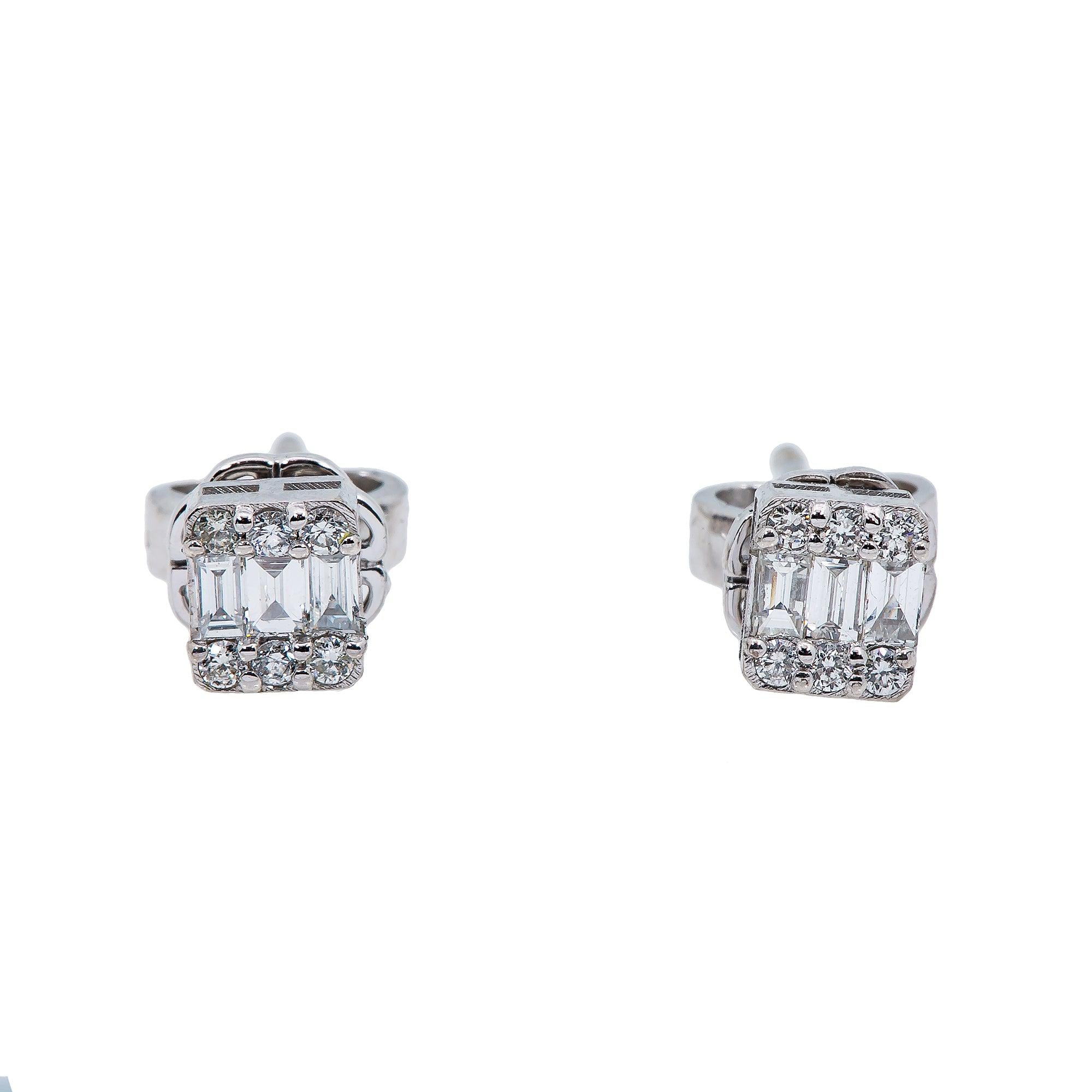 14K White Gold Unisex Earrings with 0.23 Baguette CT Diamond