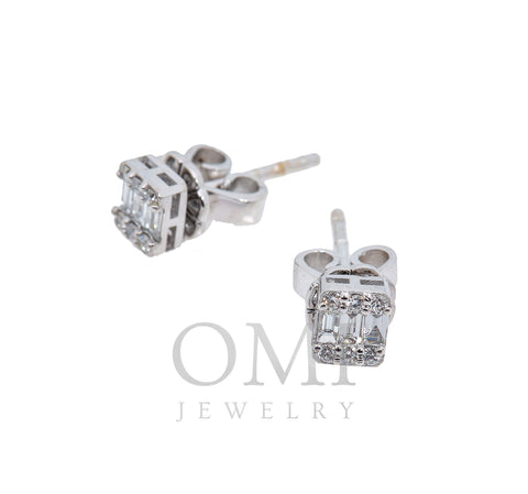 14K White Gold Unisex Earrings with 0.23 Baguette CT Diamond