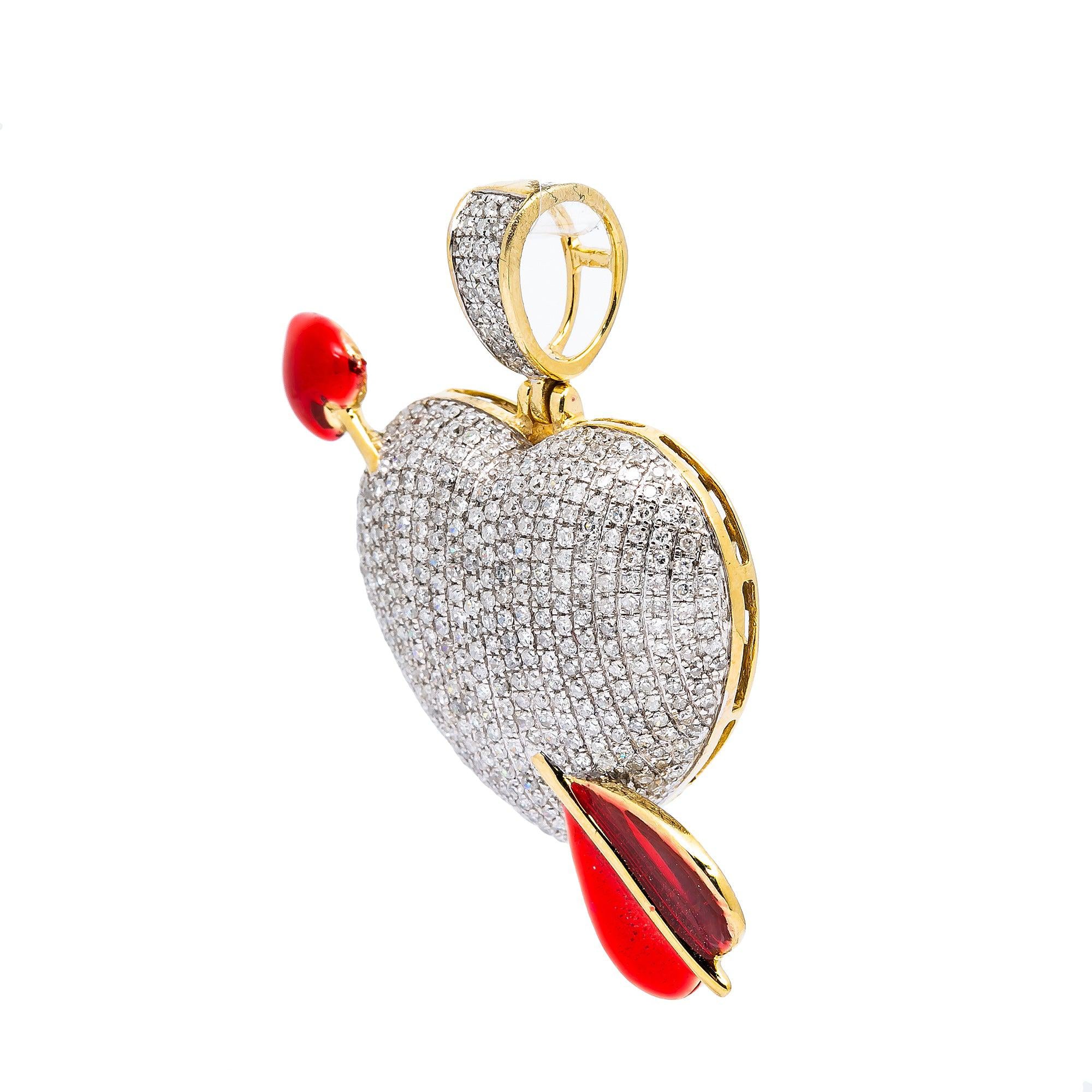 10K YELLOW GOLD LADIES HEART WITH CUPID'S ARROW PENDANT WITH 1.35 CT DIAMONDS