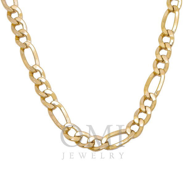 10K Yellow Gold 8.51mm Hollow Figaro Chain Available In Sizes 18