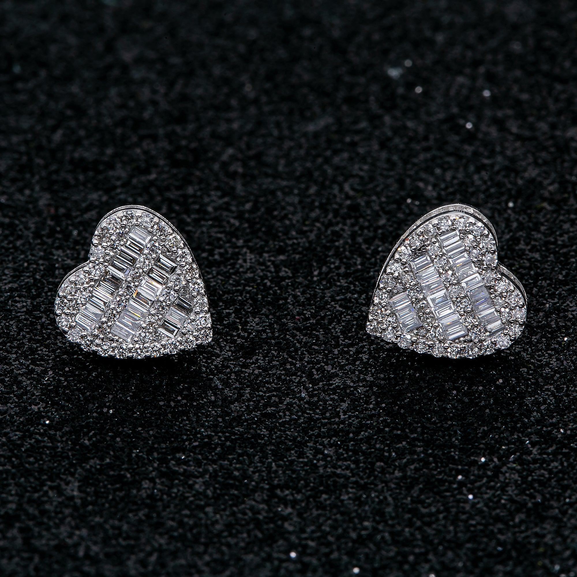 14K GOLD BAGUETTE DIAMOND HEART EARRINGS 0.84 CTW