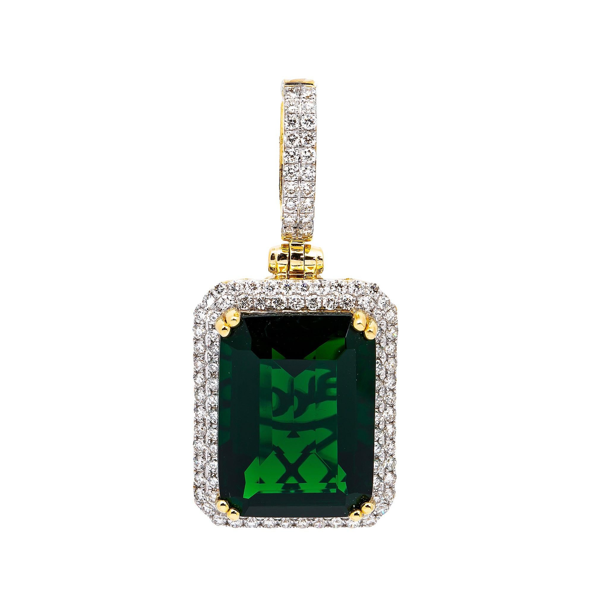 14K YELLOW GOLD LADIES  EMERALD PENDANT WITH 1.15 CT DIAMONDS