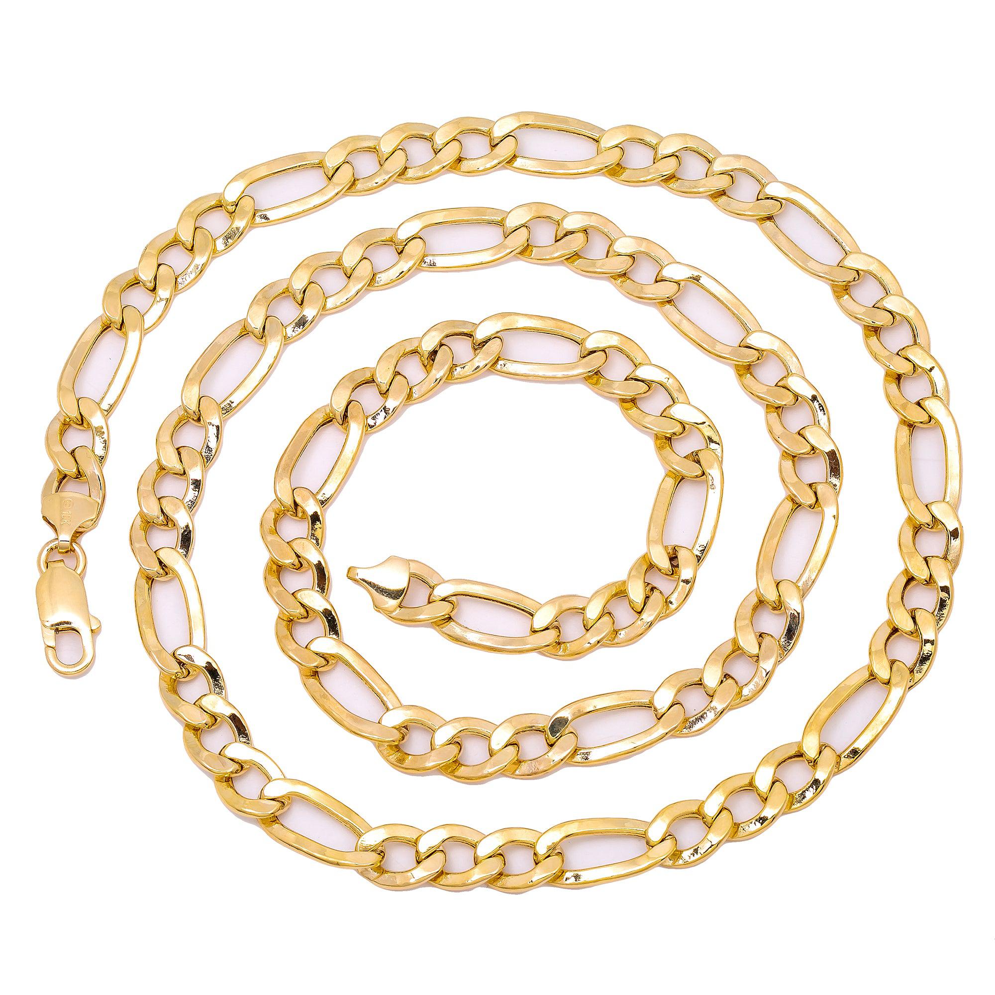 10K Yellow Gold 8.51mm Hollow Figaro Chain Available In Sizes 18