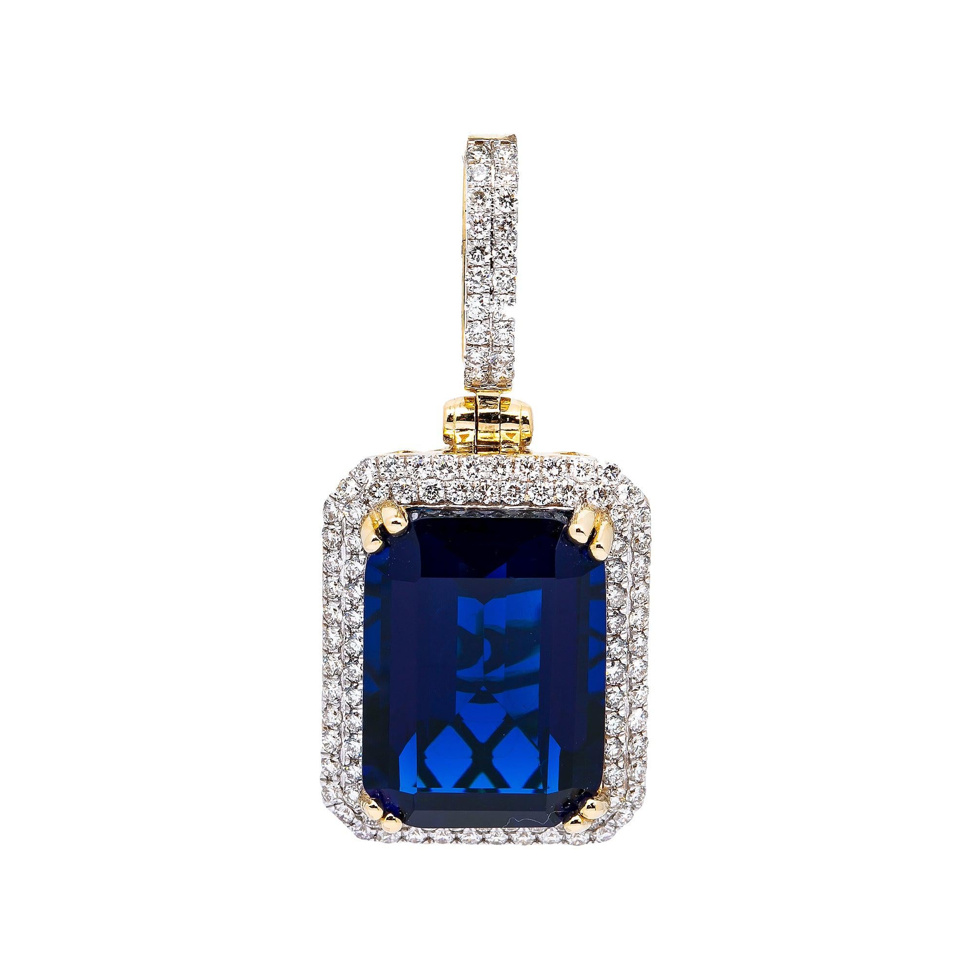 14K YELLOW GOLD LADIES  SAPPHIRE PENDANT WITH 1.15 CT DIAMONDS