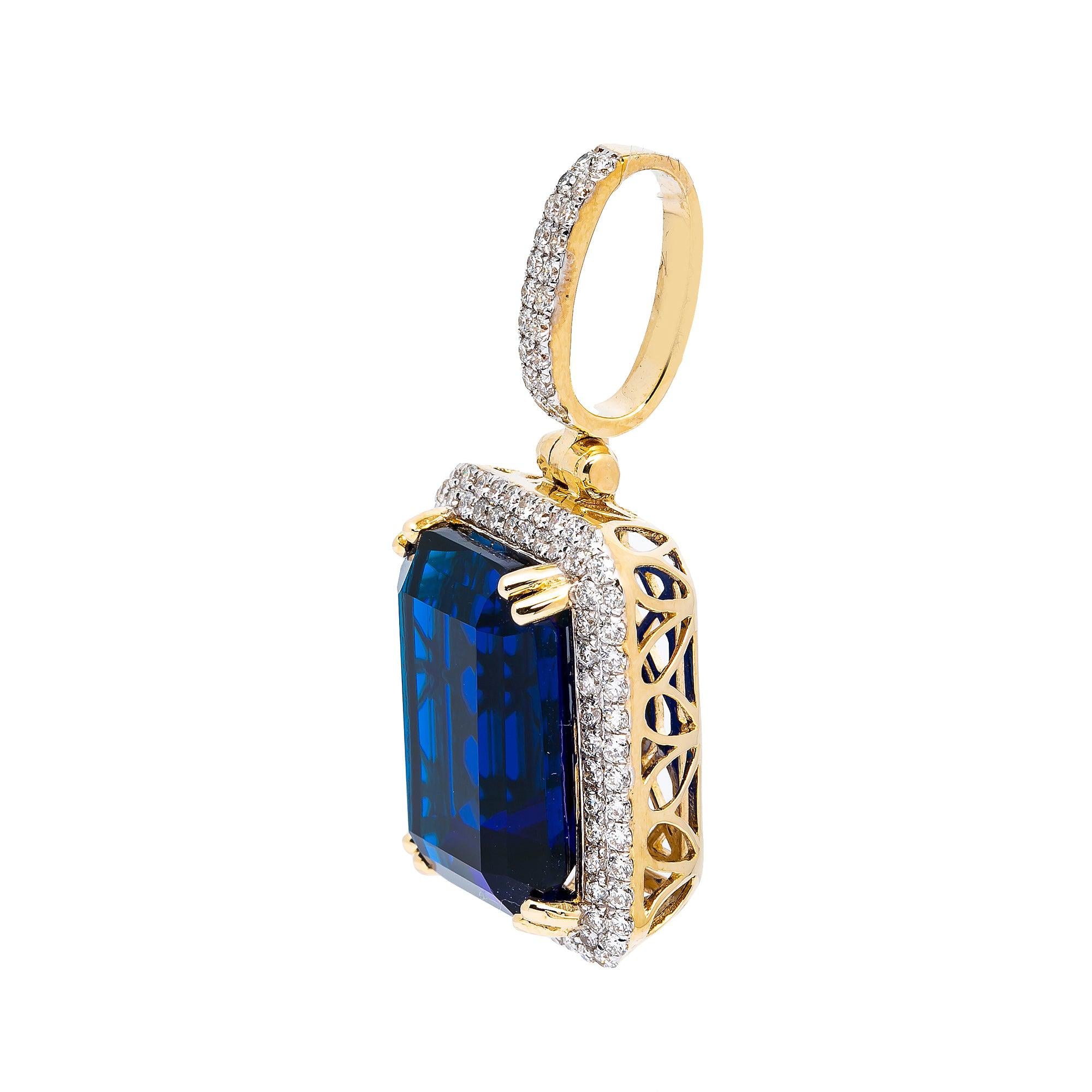 14K YELLOW GOLD LADIES  SAPPHIRE PENDANT WITH 1.15 CT DIAMONDS