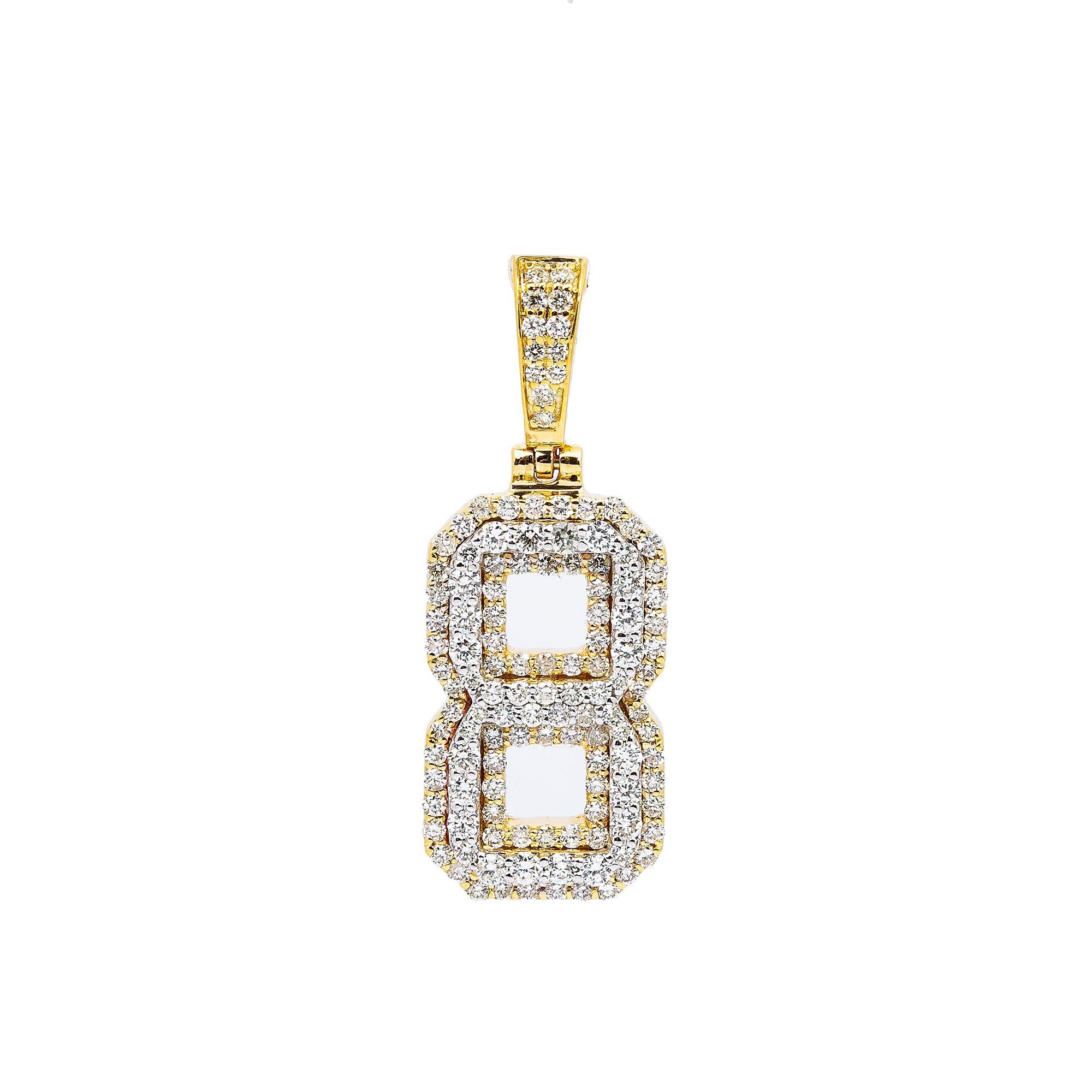 10K YELLOW GOLD UNISEX NUMBER 8 PENDANT WITH 1.0 CT DIAMONDS