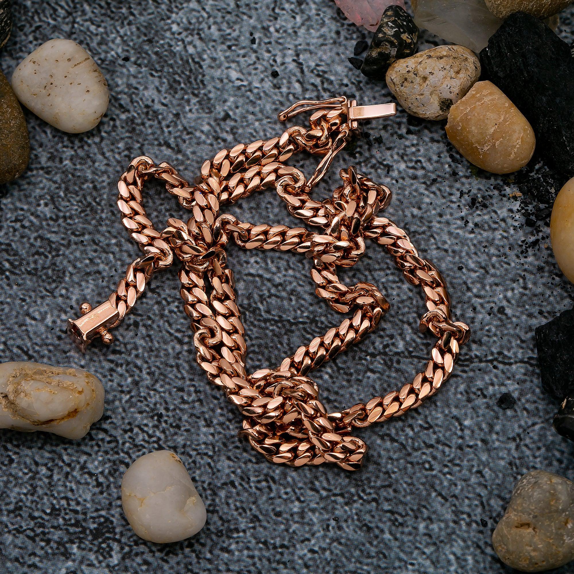 14k Rose Gold 4mm Solid Cuban Link Available In Sizes 16"-26"