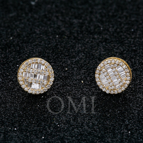 14K Yellow Gold Ladies Earrings with 0.73 Baguette CT Diamond