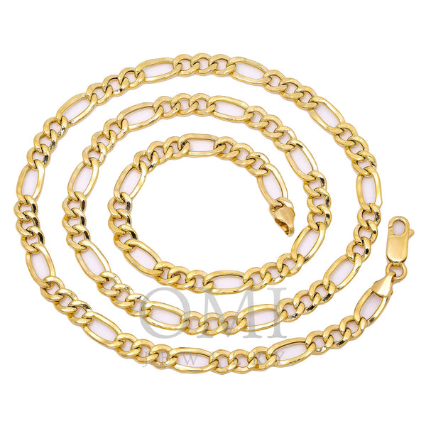10K Yellow Gold 6.3mm Hollow Figaro Chain Available 18