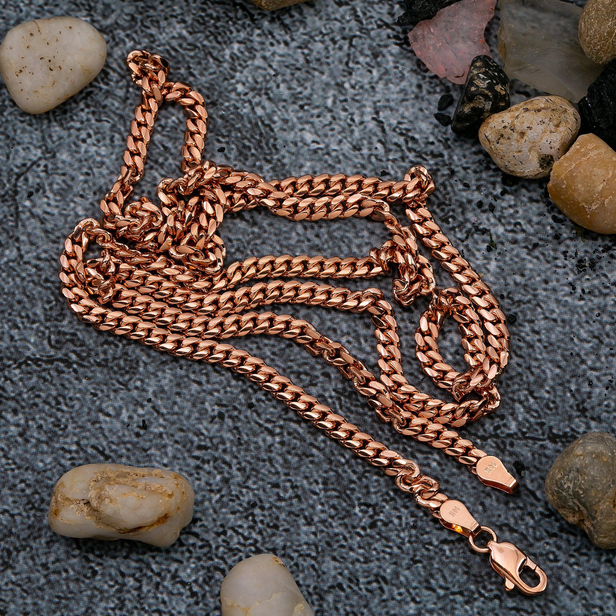 14k Rose Gold 3mm Solid Cuban Link Available In Sizes 18"-26"