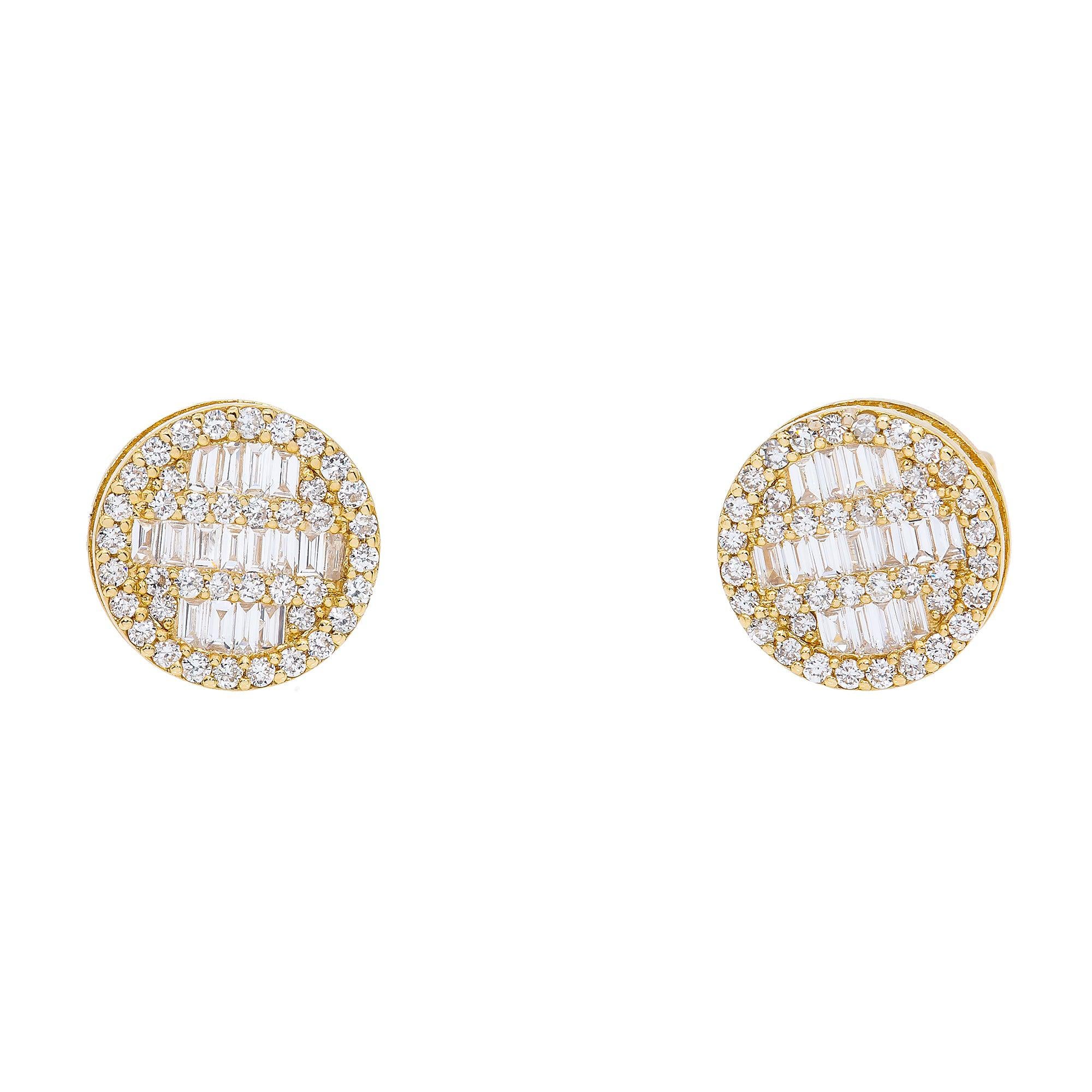 14K Yellow Gold Ladies Earrings with 0.73 Baguette CT Diamond