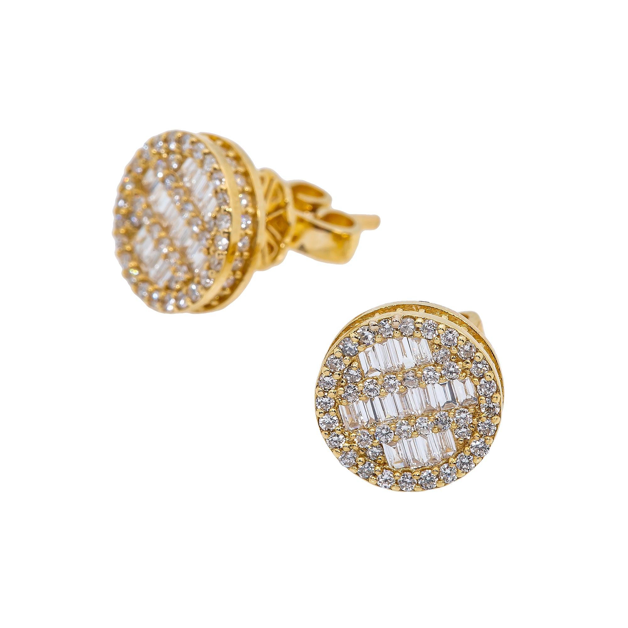 14K Yellow Gold Ladies Earrings with 0.73 Baguette CT Diamond