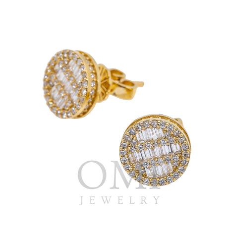 14K Yellow Gold Ladies Earrings with 0.73 Baguette CT Diamond