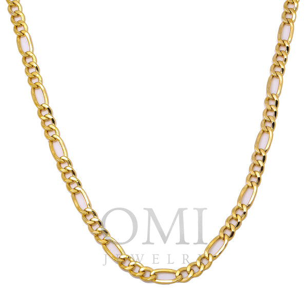 10K Yellow Gold 3.95mm Hollow Figaro Chain Available In Size 18