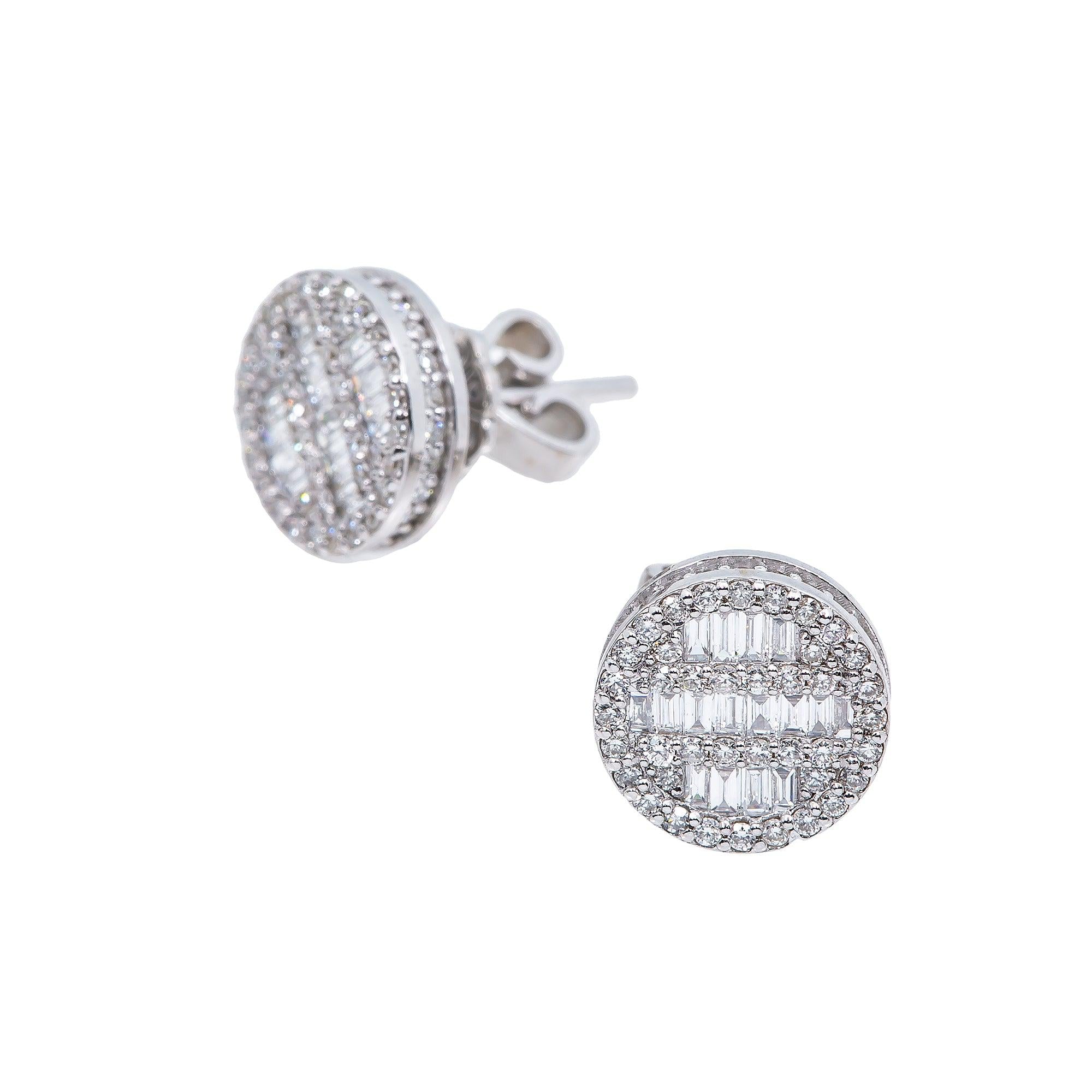 14K White Gold Ladies Earrings with 0.73 Baguette CT Diamond
