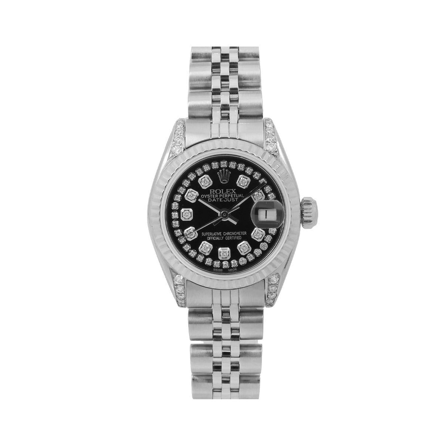 Rolex Datejust 26MM 6916 Black Diamond Dial White Gold Fluted Bezel Stainless Steel Jubilee Bracelet