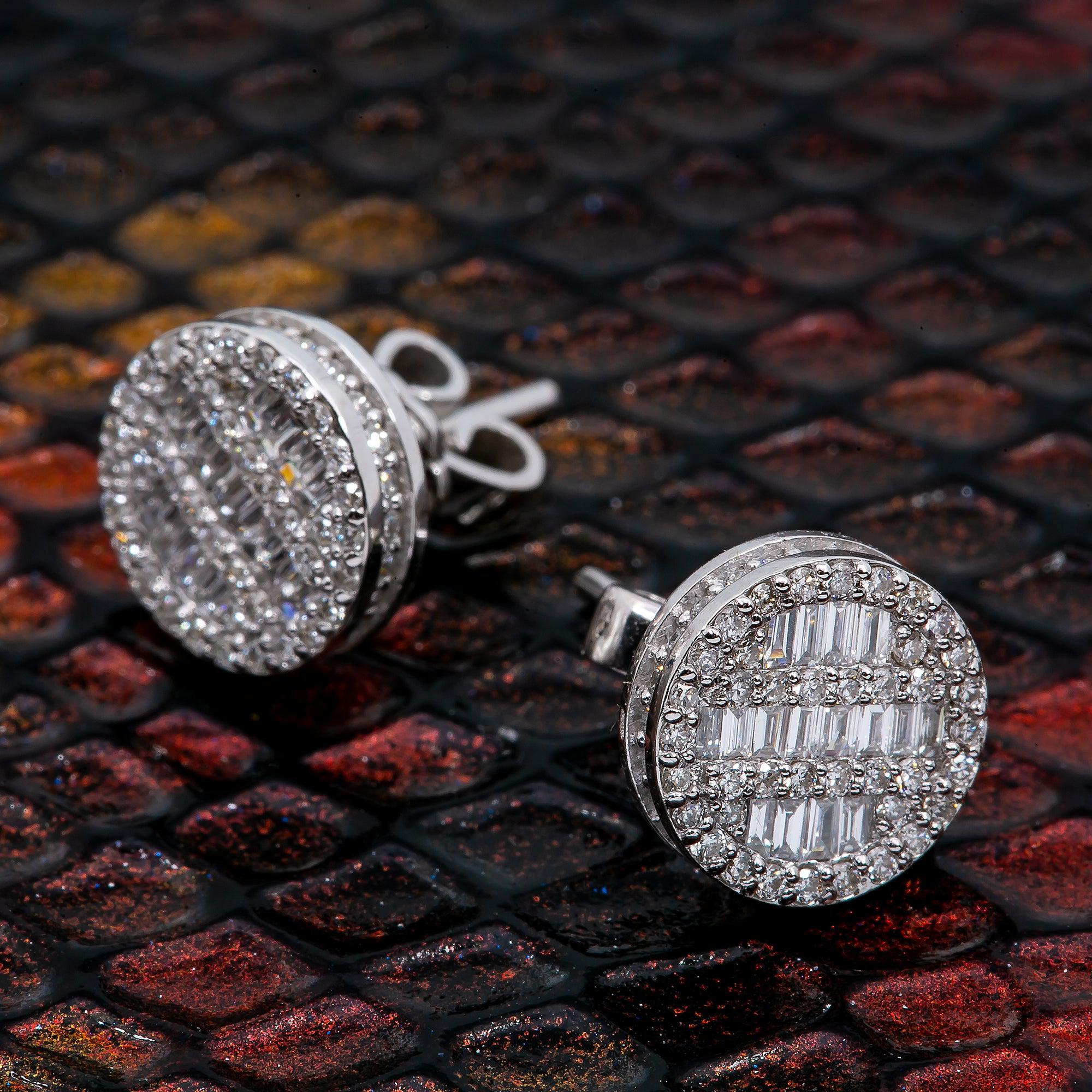 14K White Gold Ladies Earrings with 0.73 Baguette CT Diamond