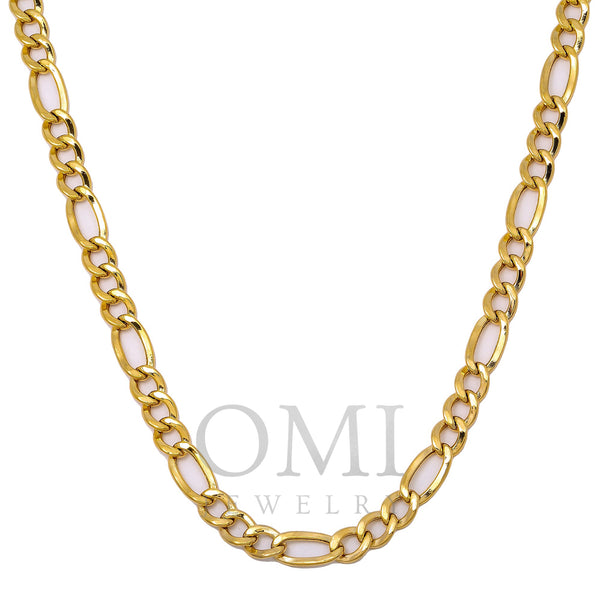 10K Yellow Gold 5.04mm Hollow Figaro Chain Available In Sizes 18